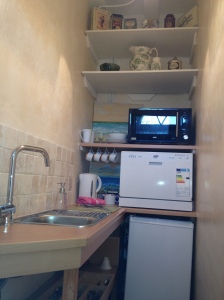 Our new galley kitchen - m/wave, fridge, dishwasher...